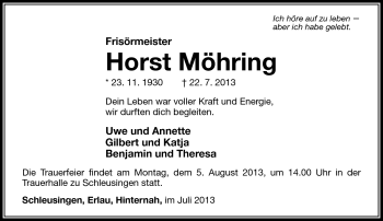 Traueranzeige von Horst Möhring von Südthüringer Presse