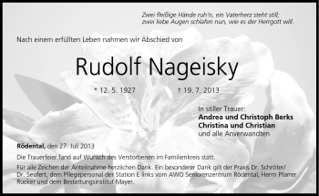 Traueranzeige von Rudolf Nageisky von Neue Presse Coburg