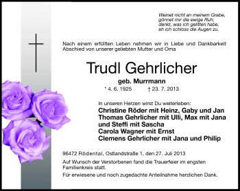 Traueranzeige von Trudl Gehrlicher von Neue Presse Coburg
