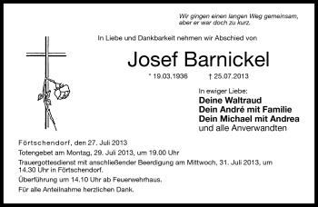 Traueranzeige von Josef Barnickel von Neue Presse Coburg