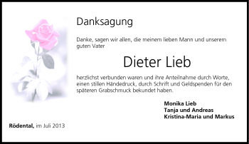 Traueranzeige von Dieter Lieb von Neue Presse Coburg