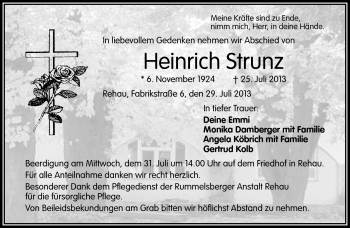 Traueranzeige von Heinrich Strunz von Frankenpost