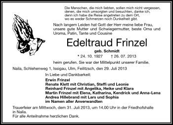 Traueranzeige von Edeltraud Frinzel von Frankenpost