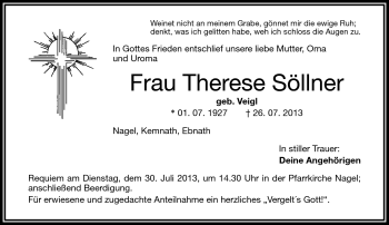 Traueranzeige von Therese Söllner von Frankenpost