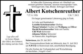Traueranzeige von Albert Kotschenreuther von Neue Presse Coburg
