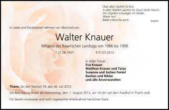 Traueranzeige von Walter Knauer von Neue Presse Coburg
