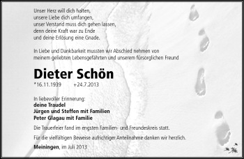 Traueranzeige von Dieter Schön von Südthüringer Presse