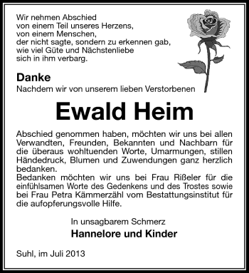 Traueranzeige von Ewald Heim von Südthüringer Presse