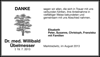 Traueranzeige von Willibald Übelmesser von Frankenpost