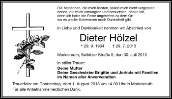 Traueranzeige von Dieter Hölzel von Frankenpost