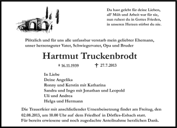 Traueranzeige von Hartmut Truckenbrodt von Neue Presse Coburg
