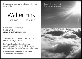 Traueranzeige von Walter Fink von Neue Presse Coburg