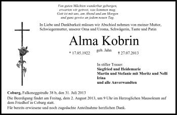 Traueranzeige von Alma Kobrin von Neue Presse Coburg