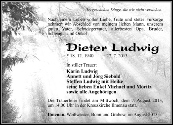 Traueranzeige von Dieter Ludwig von Südthüringer Presse