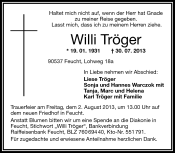 Traueranzeige von Willi Tröger von Frankenpost