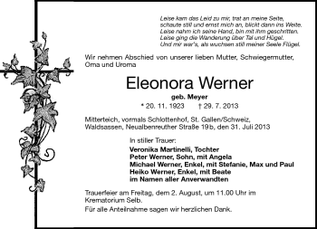 Traueranzeige von Eleonora Werner von Frankenpost