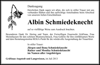 Traueranzeige von Albin Schmiedeknecht von Südthüringer Presse