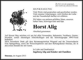 Traueranzeige von Horst Alig von Südthüringer Presse