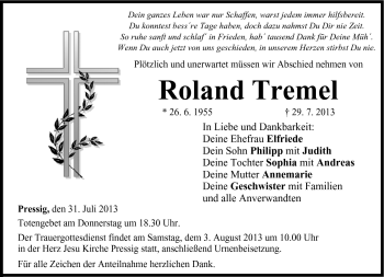 Traueranzeige von Roland Tremel von Neue Presse Coburg