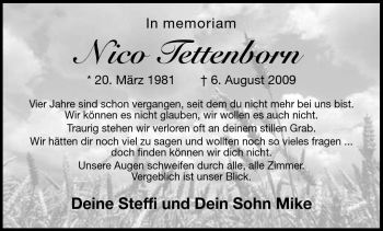 Traueranzeige von Nico Tettenborn von Südthüringer Presse