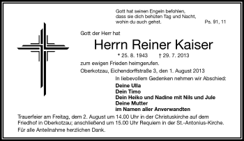 Traueranzeige von Reiner Kaiser von Frankenpost