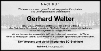 Traueranzeige von Gerhard Walter von Südthüringer Presse