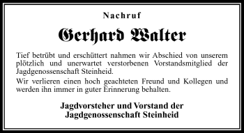 Traueranzeige von Gerhard Walter von Südthüringer Presse