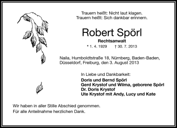 Traueranzeige von Robert Spörl von Frankenpost
