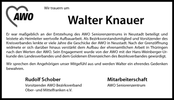 Traueranzeige von Walter Knauer von Neue Presse Coburg