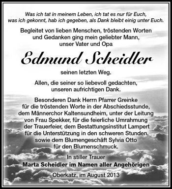 Traueranzeige von Edmund Scheidler von Südthüringer Presse