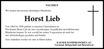 Traueranzeige von Horst Lieb von Neue Presse Coburg