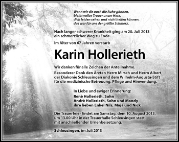 Traueranzeige von Karin Hollerieth von Südthüringer Presse