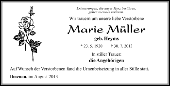 Traueranzeige von Marie Müller von Südthüringer Presse