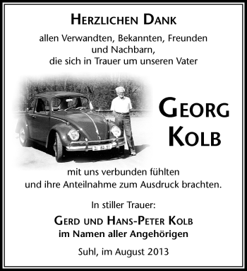Traueranzeige von Georg Kolb von Südthüringer Presse