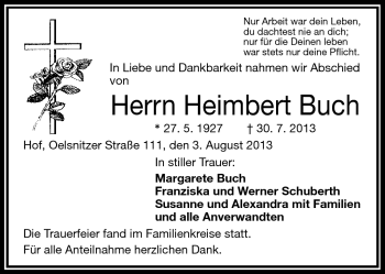 Traueranzeige von Heimbert Buch von Frankenpost