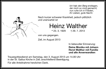 Traueranzeige von Heinz Walther von Frankenpost