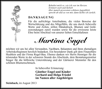 Traueranzeige von Martina Engel von Südthüringer Presse