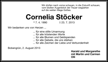 Traueranzeige von Cornelia Stöcker von Frankenpost