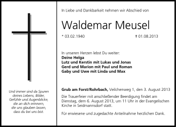 Traueranzeige von Waldemar Meusel von Neue Presse Coburg