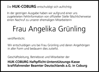 Traueranzeige von Angelika Grünling von Neue Presse Coburg