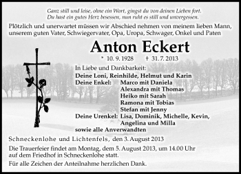 Traueranzeige von Anton Eckert von Neue Presse Coburg