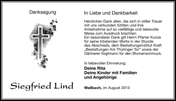 Traueranzeige von Siegfried Lind von Südthüringer Presse