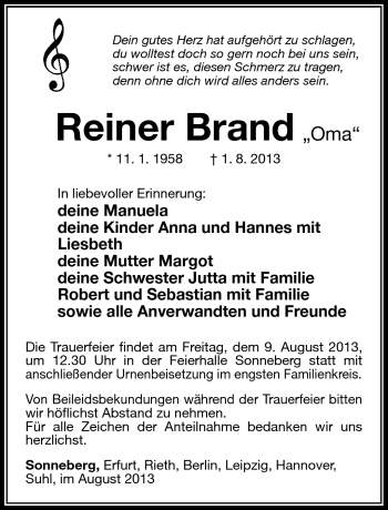 Traueranzeige von Reiner 