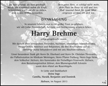 Traueranzeige von Harry Brehme von Südthüringer Presse