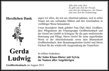 Traueranzeige von Gerda Ludwig von Südthüringer Presse