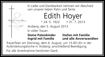 Traueranzeige von Edith Hoyer von Frankenpost