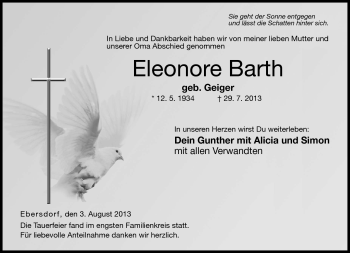 Traueranzeige von Eleonore Barth von Neue Presse Coburg