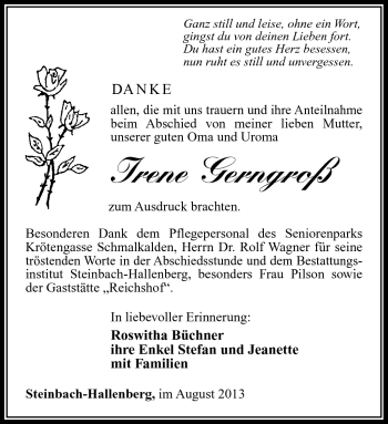 Traueranzeige von Irene Gerngroß von Südthüringer Presse