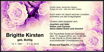 Traueranzeige von Brigitte Kirsten von Südthüringer Presse