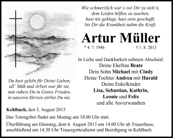 Traueranzeige von Artur Müller von Neue Presse Coburg